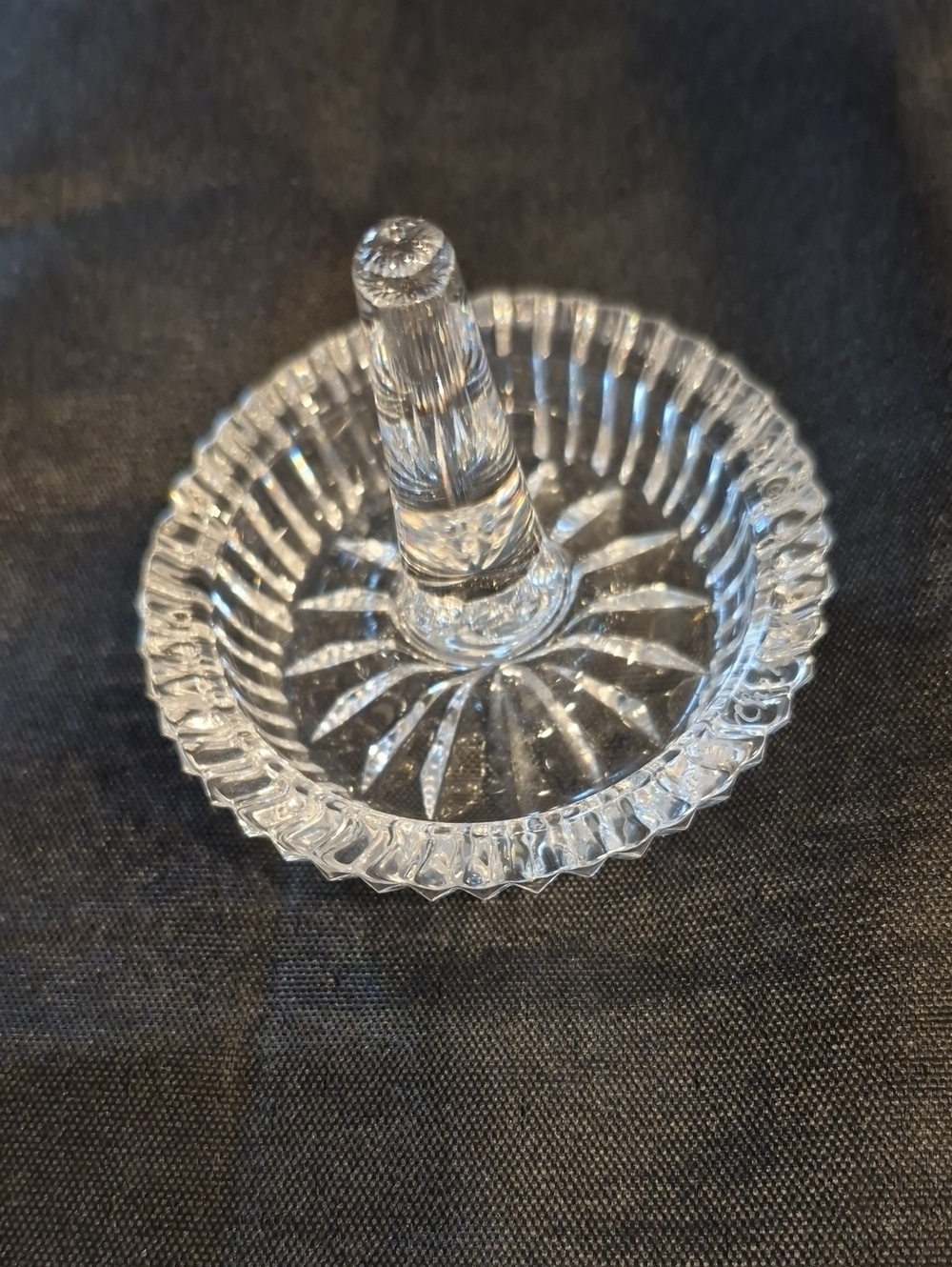 Vintage Clear Cut Crystal Ring Holder Dish Sunburst